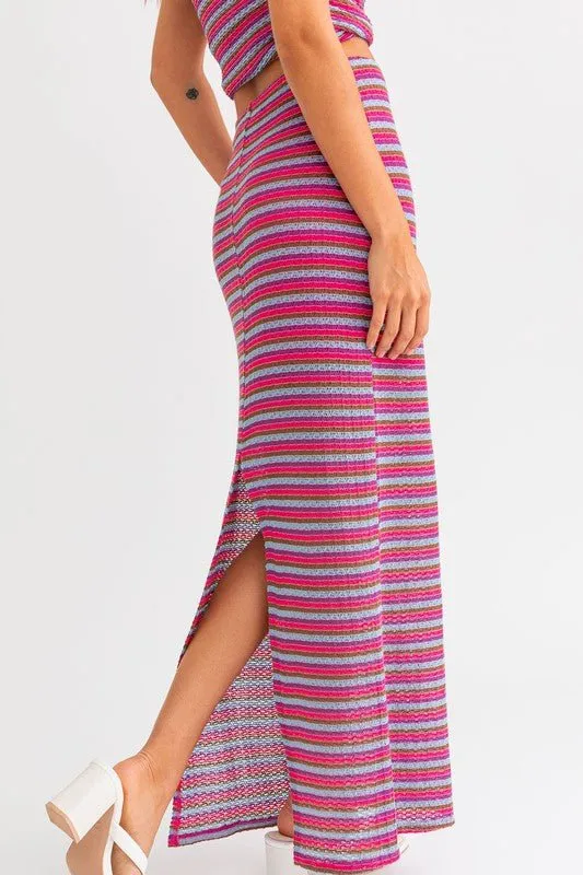 Pink Multi Back Slit Maxi Skirt