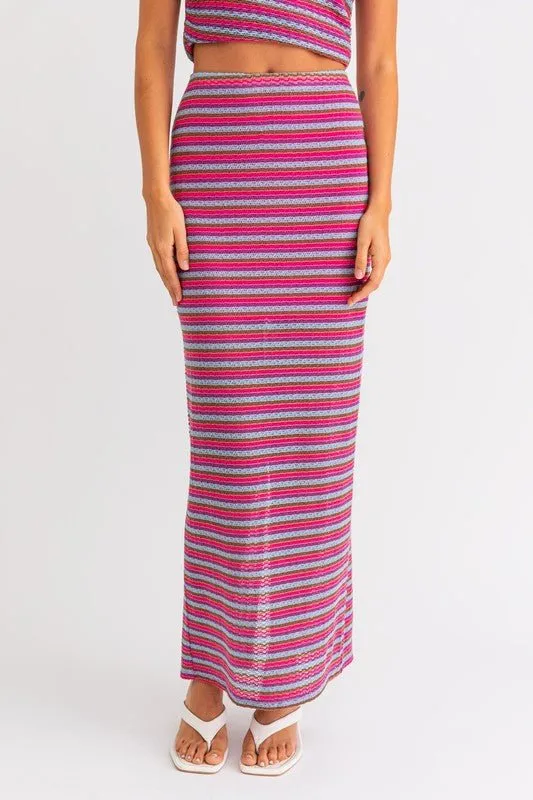 Pink Multi Back Slit Maxi Skirt