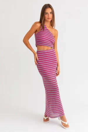 Pink Multi Back Slit Maxi Skirt