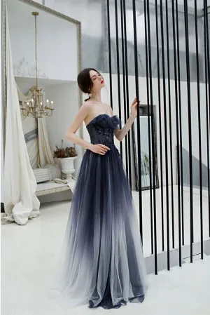 Promfast Sweetheart A Line Ombre Color Long Tulle Appliques Prom Dresses PFP1815