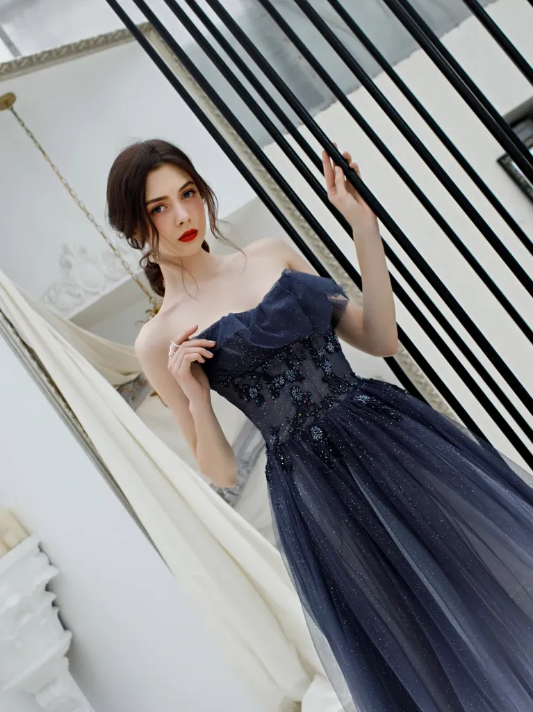 Promfast Sweetheart A Line Ombre Color Long Tulle Appliques Prom Dresses PFP1815