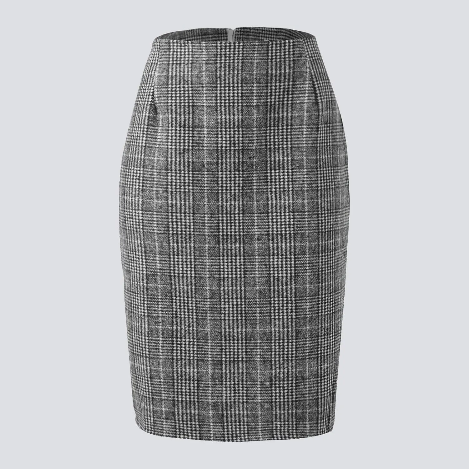 Skirts for Women Pencil Plaid Skirts Zip High Waisted Bodycon Knee Length Wool Midi Skirt