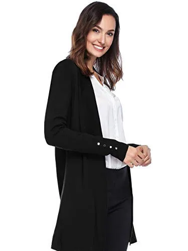 Spicy Sandia Women's Open Front Lightweight Knit Cardigans Long Sleeve Sweaters, Black, Large