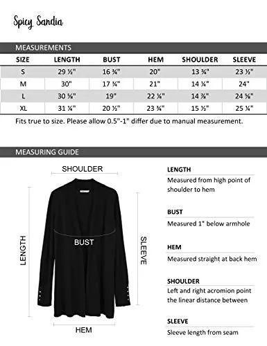 Spicy Sandia Women's Open Front Lightweight Knit Cardigans Long Sleeve Sweaters, Black, Large