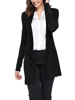Spicy Sandia Women's Open Front Lightweight Knit Cardigans Long Sleeve Sweaters, Black, Large