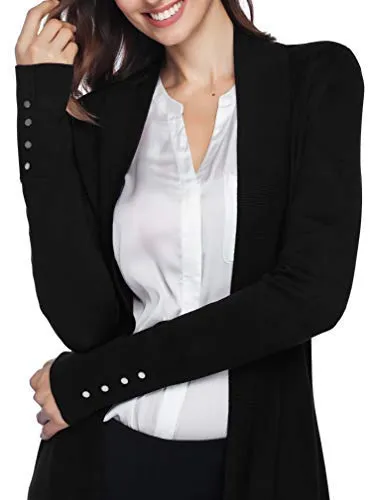 Spicy Sandia Women's Open Front Lightweight Knit Cardigans Long Sleeve Sweaters, Black, Large