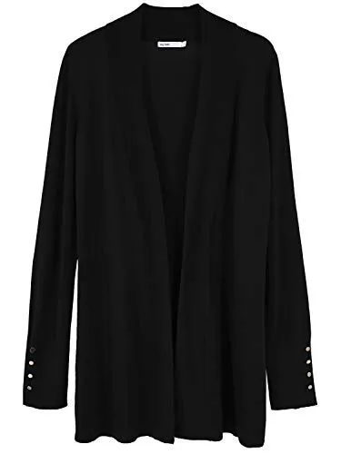 Spicy Sandia Women's Open Front Lightweight Knit Cardigans Long Sleeve Sweaters, Black, Large