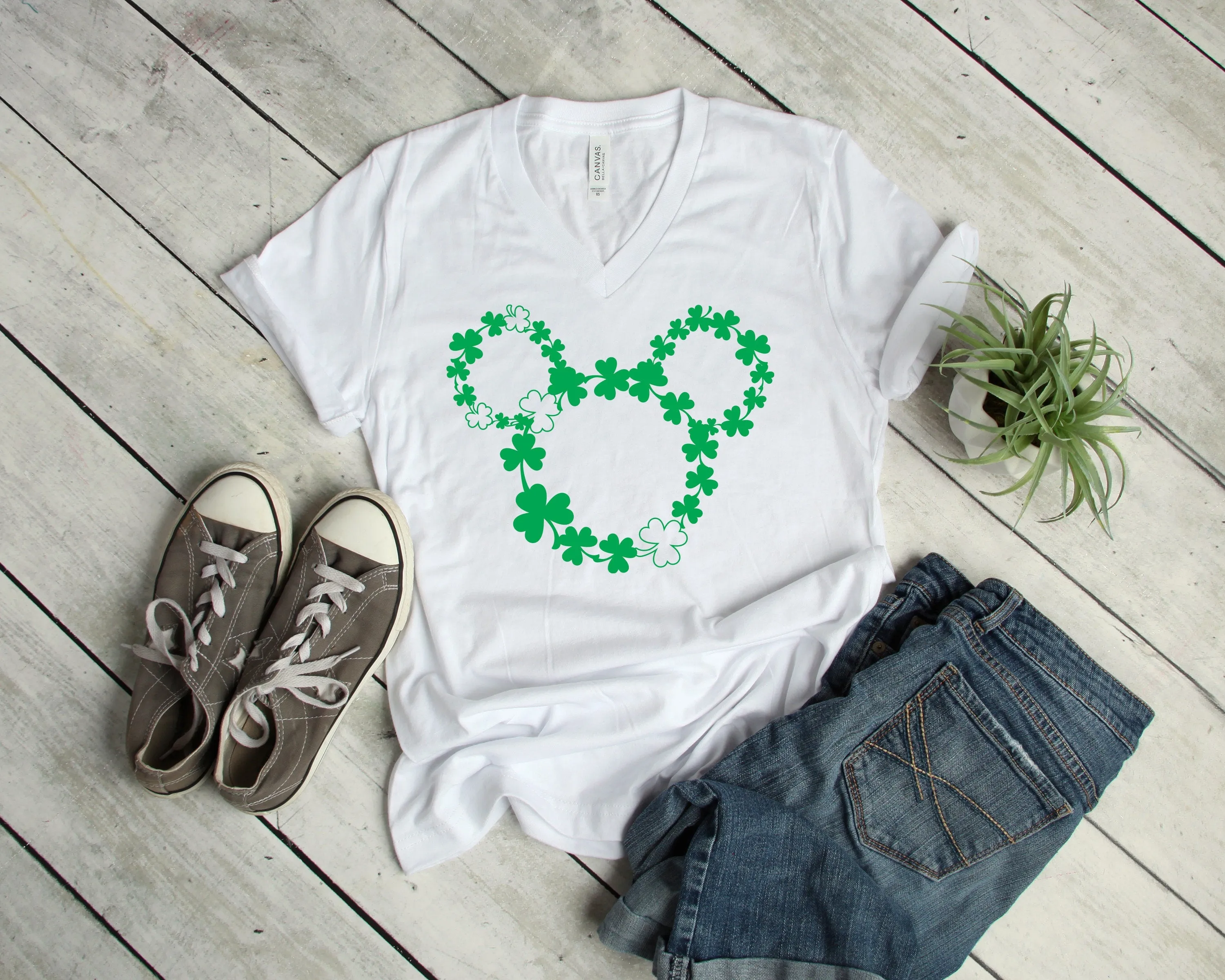 St. Patrick's Day Mickey Mouse T Shirt- Shamrock Silhouette Outline - Clover - Lucky Mickey - Disney St. Patty's Day