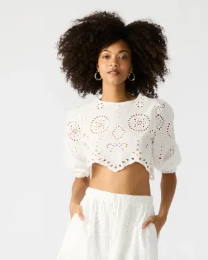 STEVE MADDEN MEERA CROP TOP IN WHITE EYELET