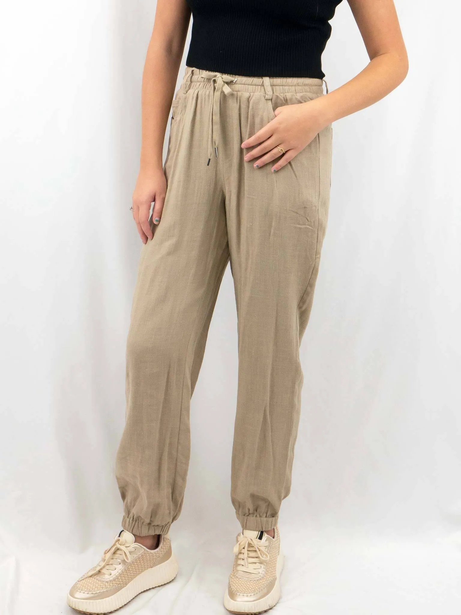 Taupe Linen Joggers
