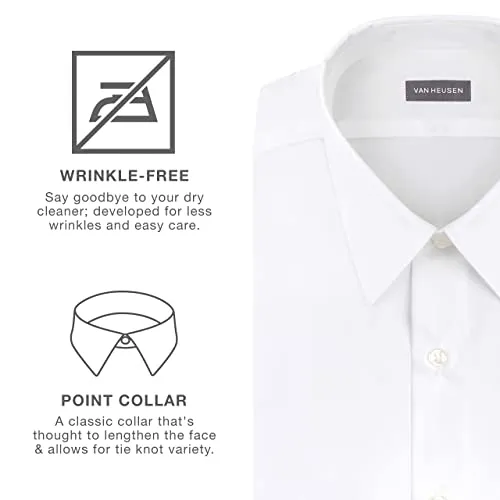 Van Heusen Men's Dress Shirt Regular Fit Poplin Solid, White, 18.5" Neck 36"-37" Sleeve, 20F7795