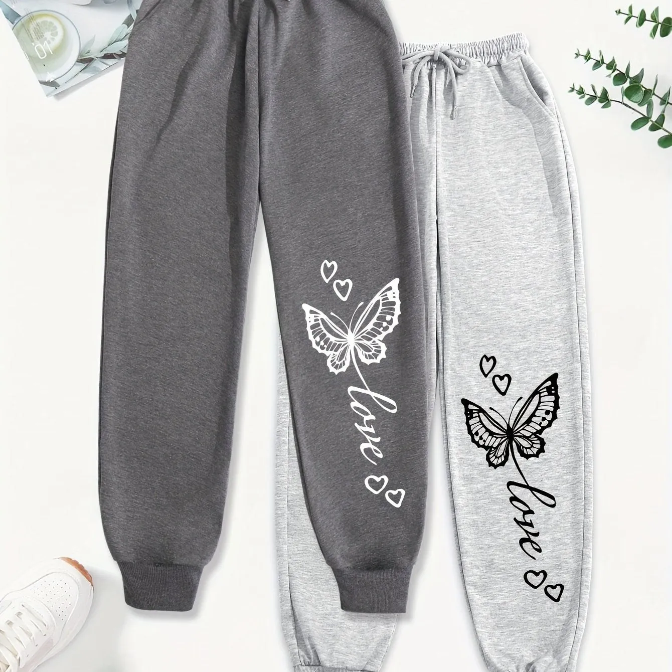 Women's 2pcs Cartoon Graphic Joggers - Casual Drawstring Waist, Comfy Polyester Sweatpants with Pockets