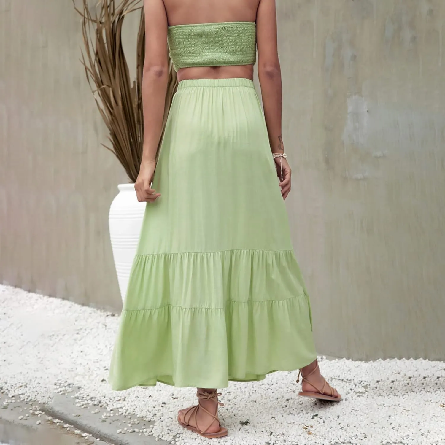 Women's Basic Pencil Skirts Women's High Waisted Tie Wrap Midi Skirts Fashion Skirts High Waist Mid Skirt Casual