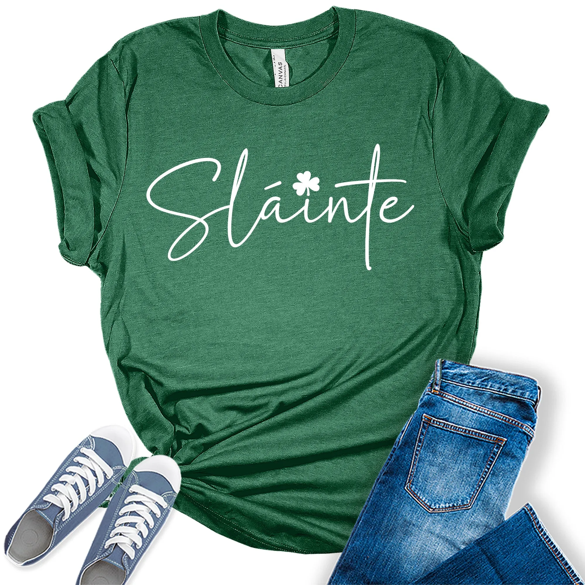 Women's Slainte Letter Print St Patrick's Day Graphic Tees