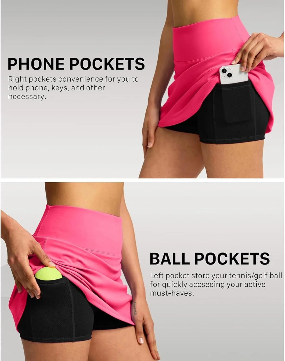 Women's Tennis Skirts with Shorts Underneath High Waist Athletic Skorts Casual Layered Skinny Golf Skirts with Pocket